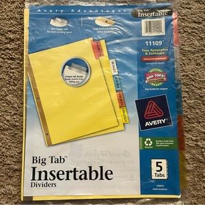 Avery Big Tab Insertable Dividers 5-Tab Letter 11109, new, 1 set
